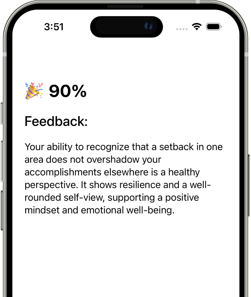 App giving feedback on balanced thought.