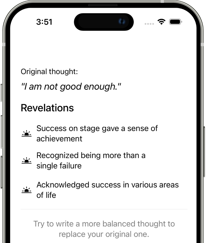App showing revelations that were found in the conversation.